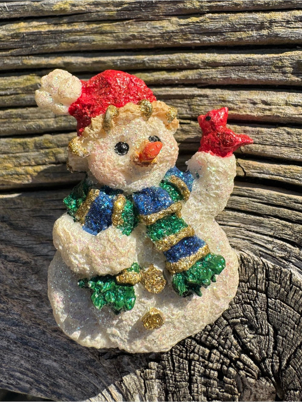 Vintage Snowman Brooch in Red, Green, Blue, Gold